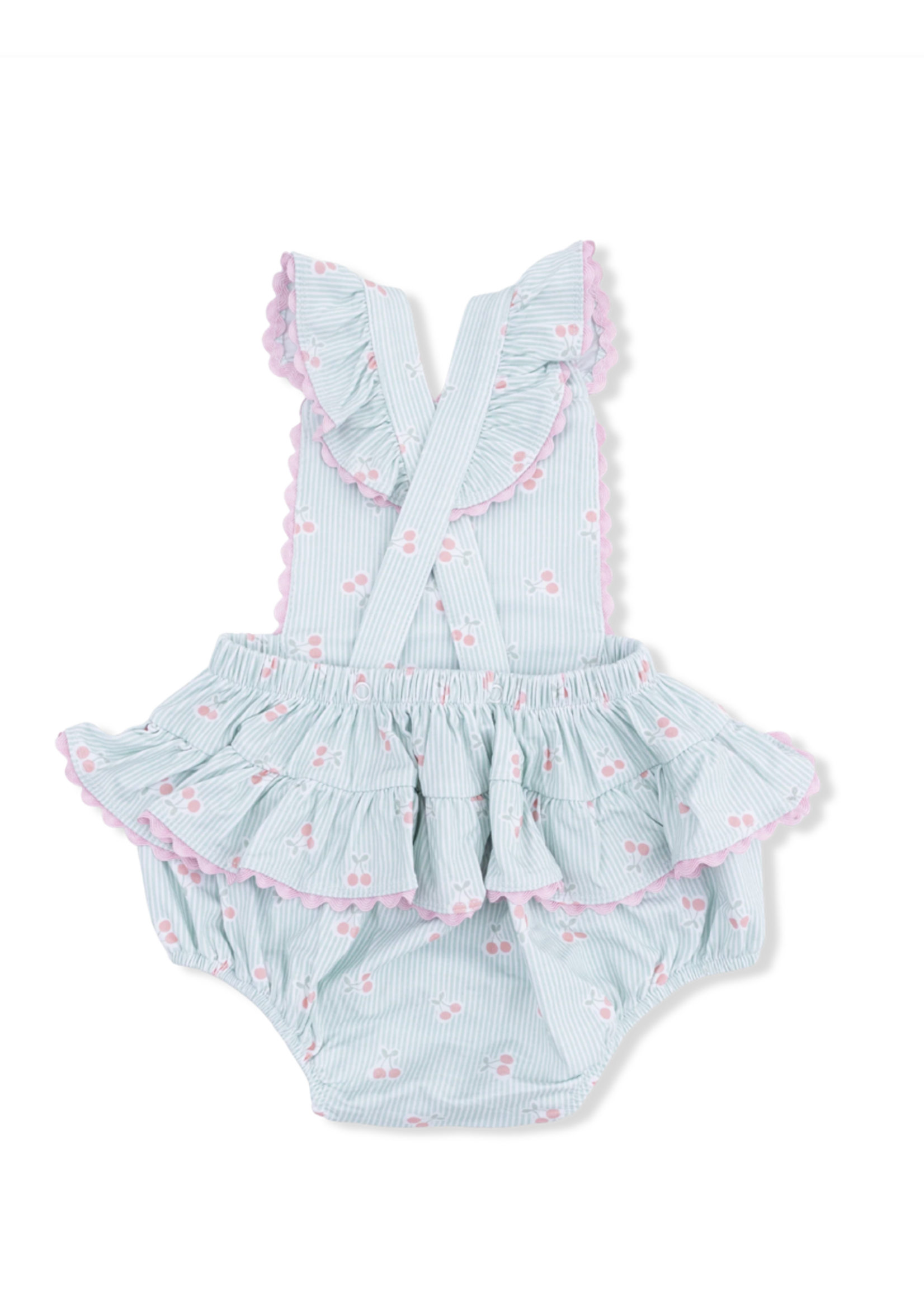 Angel Dear Ric Rac Ruffle Sunsuit - Tiny Cherry Stripe
