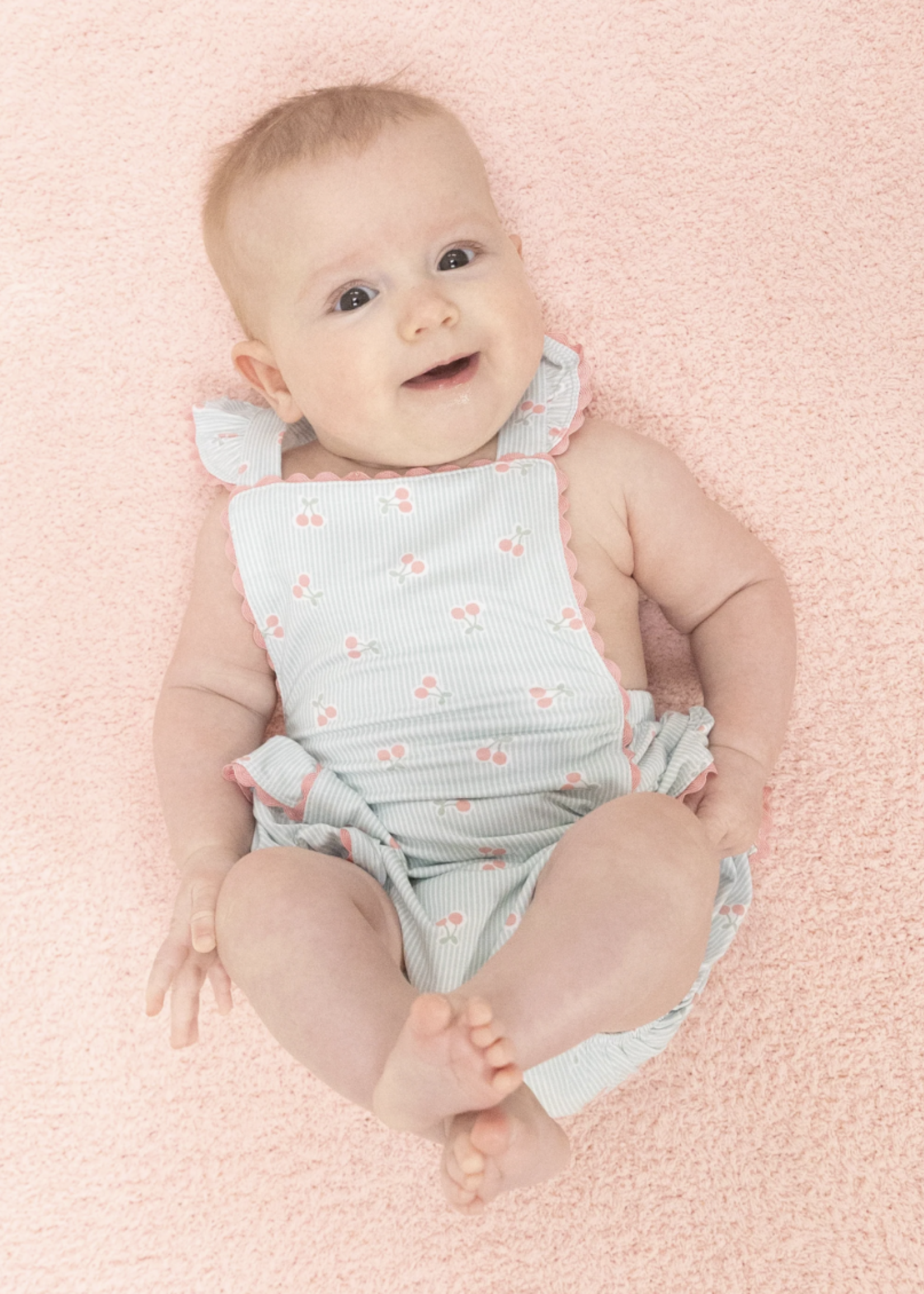 Angel Dear Ric Rac Ruffle Sunsuit - Tiny Cherry Stripe