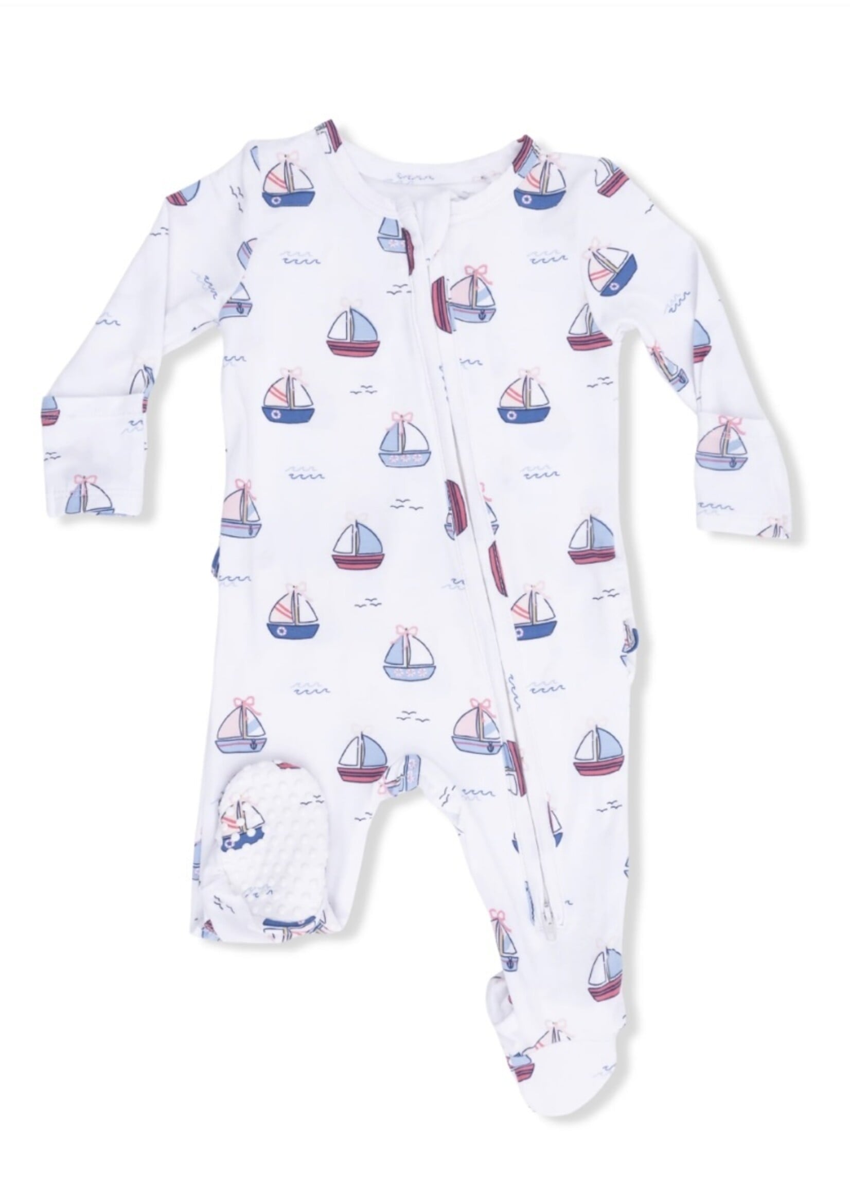 Angel Dear Ruffle Back Zipper Footie - Bubbly Sailboats