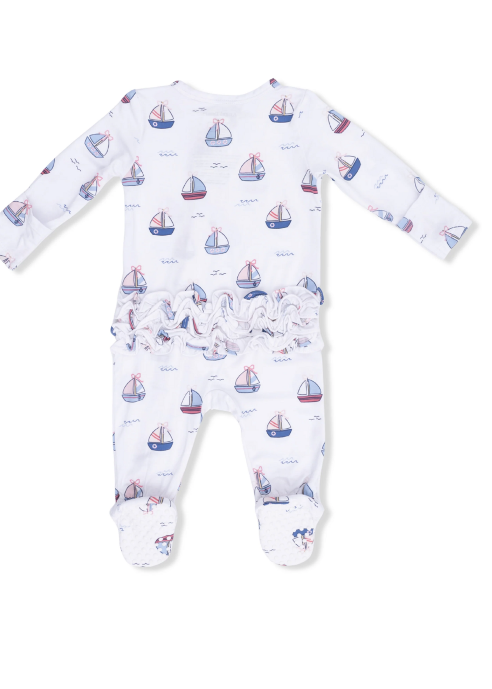 Angel Dear Ruffle Back Zipper Footie - Bubbly Sailboats
