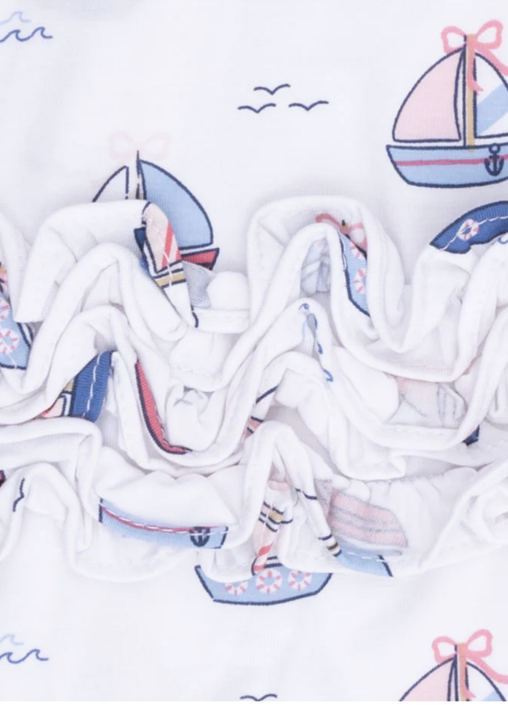Angel Dear Ruffle Back Zipper Footie - Bubbly Sailboats
