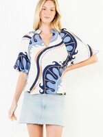 THML Abstract Print Top w/Puff Sleeves