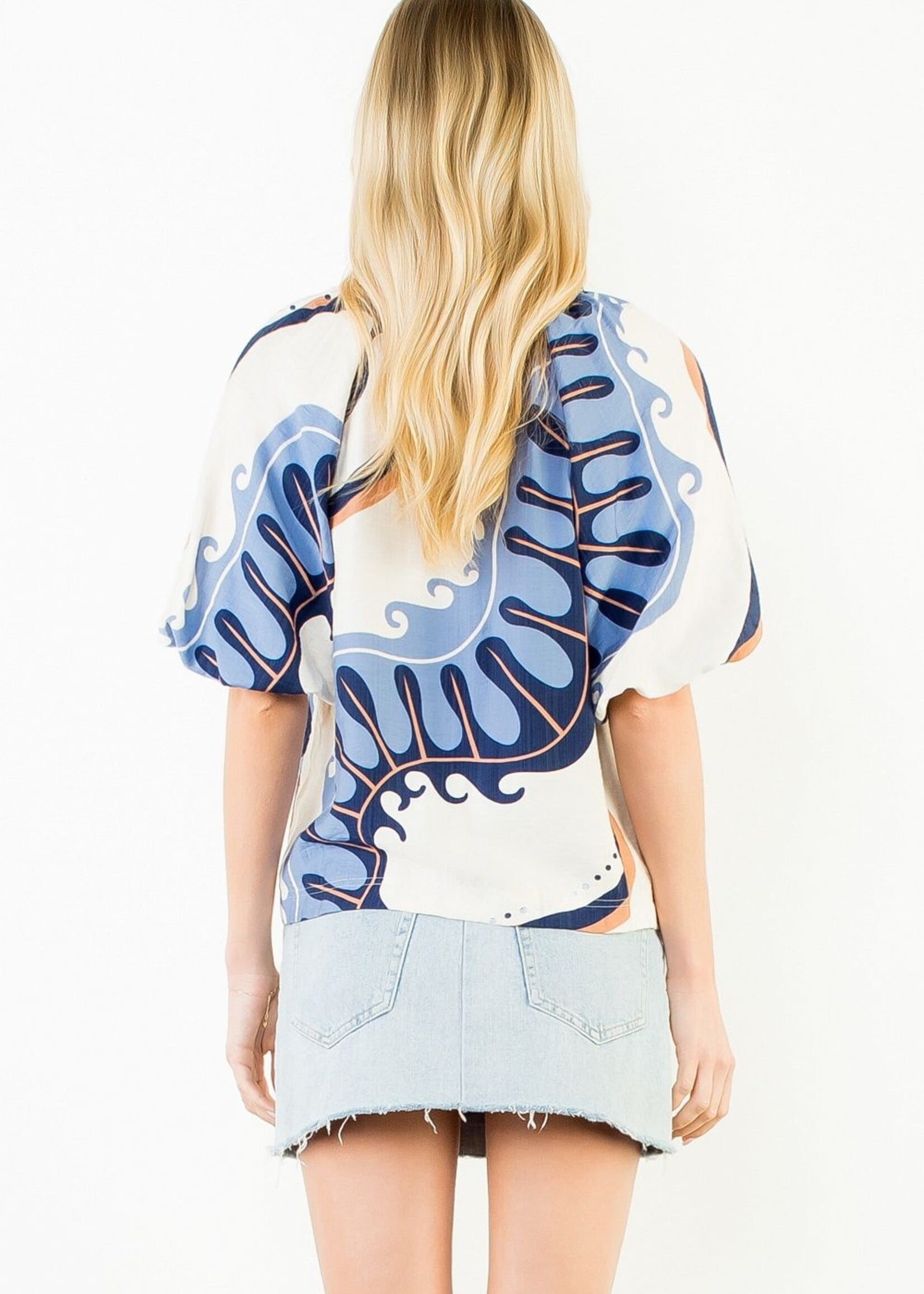 THML Abstract Print Top w/Puff Sleeves