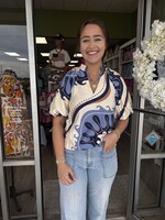 THML Abstract Print Top w/Puff Sleeves