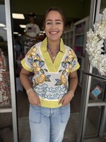THML Lemon and Flowers Embroidered Top