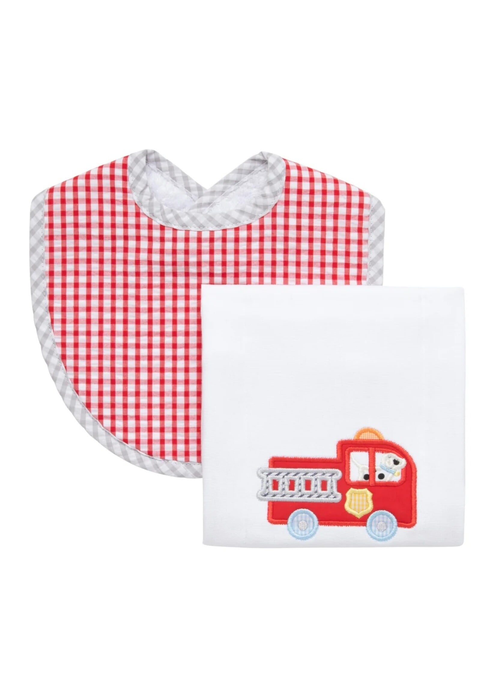 3 Marthas Fire Truck Bib & Burp Set