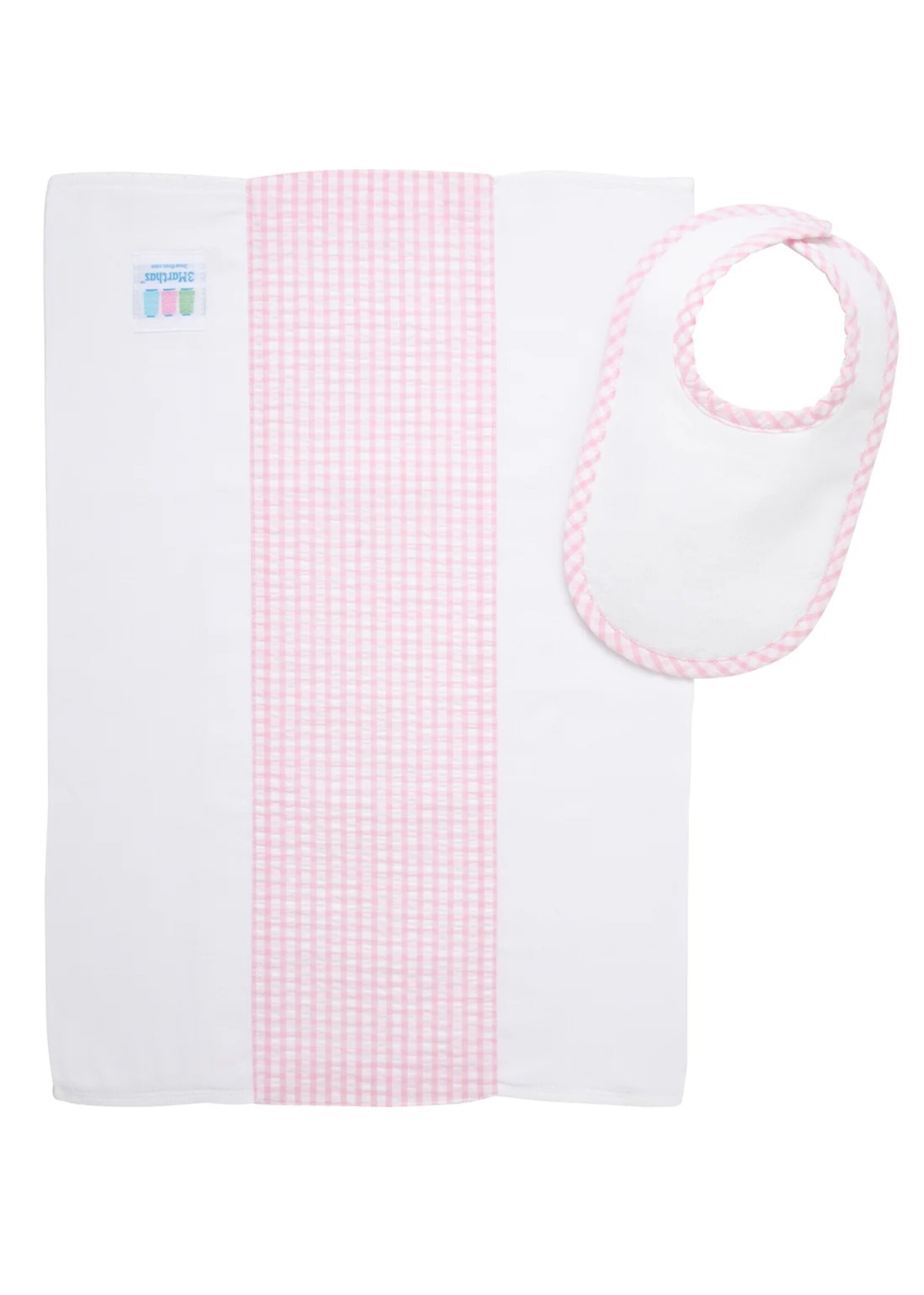 3 Marthas Burp Pad & Bib Pink Check