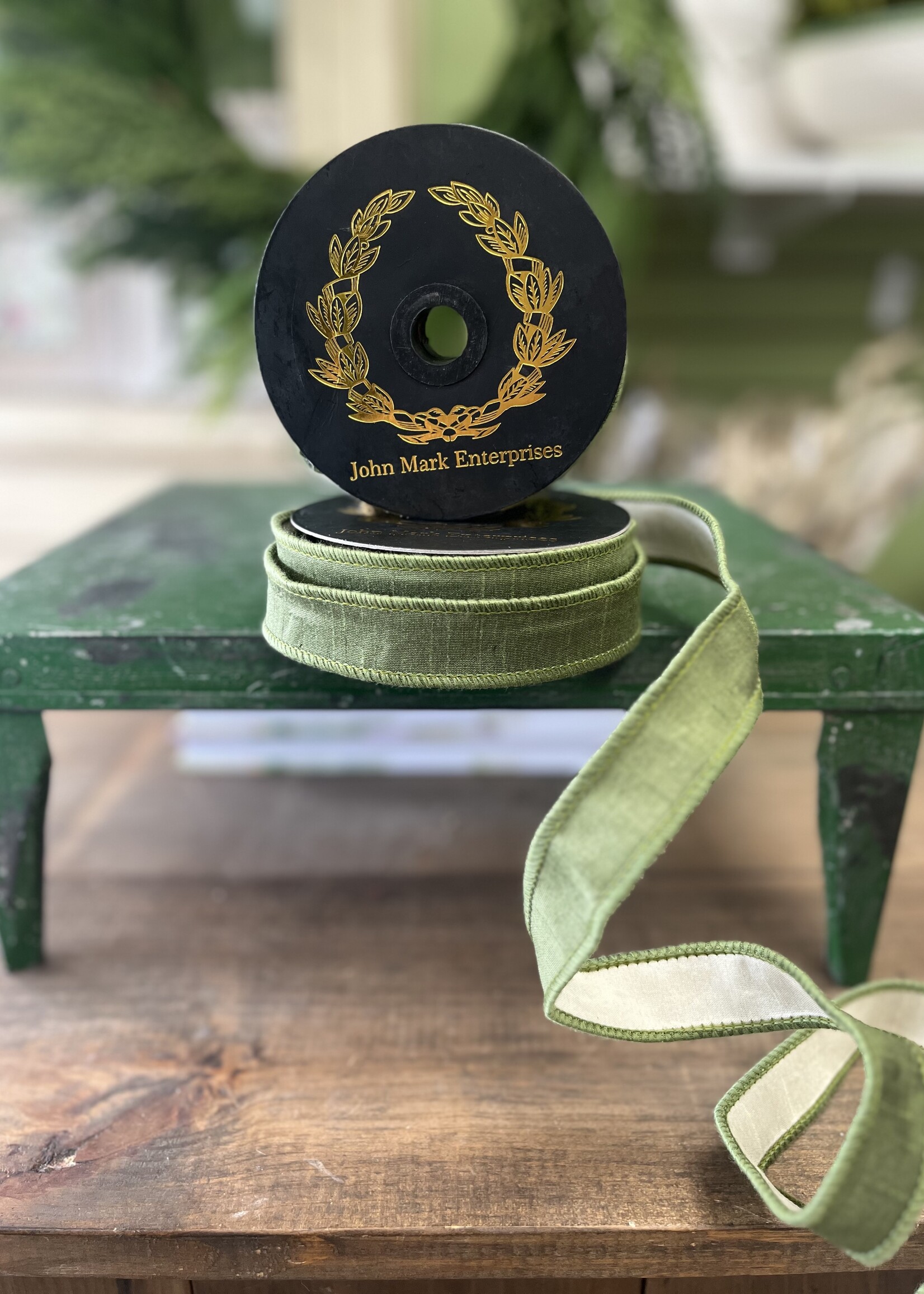 JME John Mark Enterprises Dupioni  Olive  Ribbon 1" x 10 yd