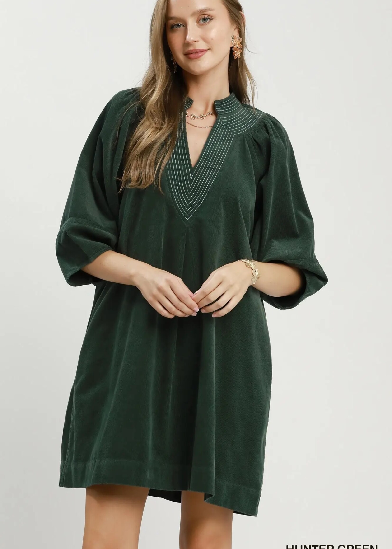 Umgee Umgee Hunter Green Corduroy Mini Dress