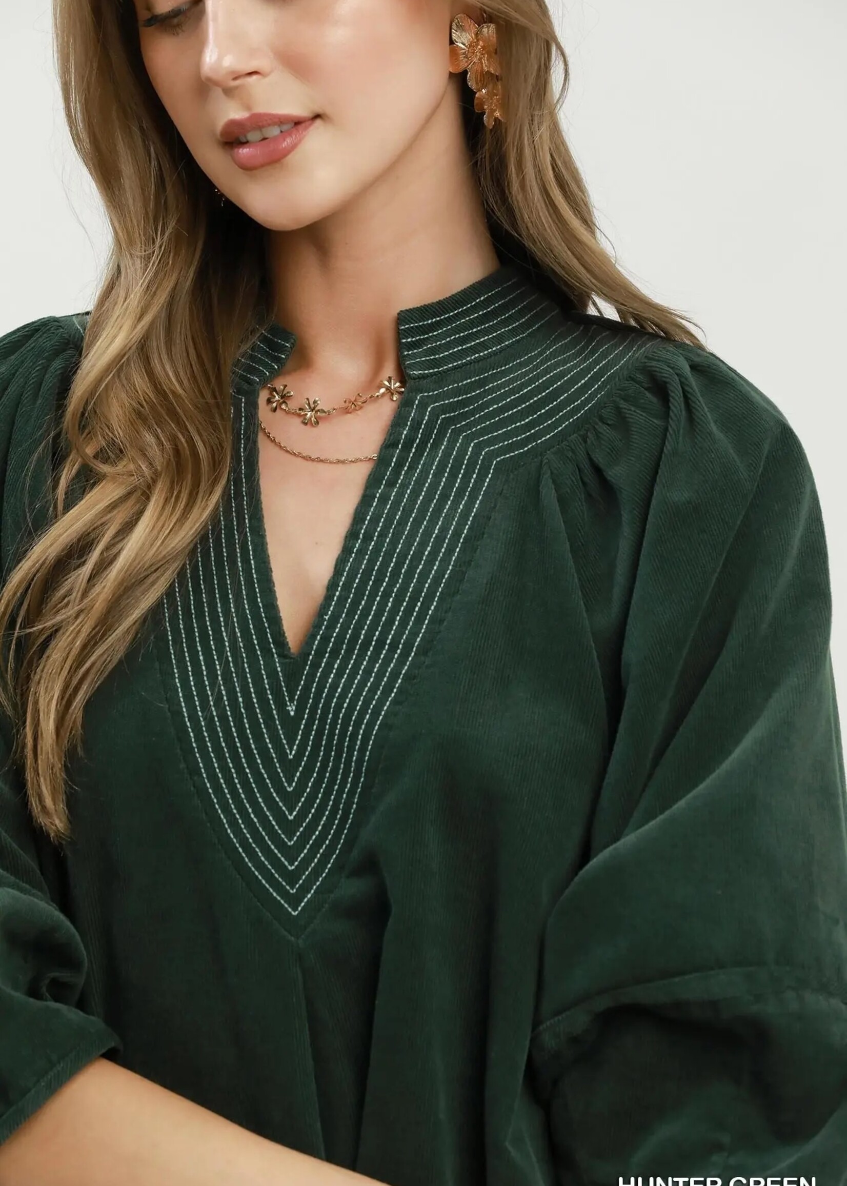 Umgee Umgee Hunter Green Corduroy Mini Dress
