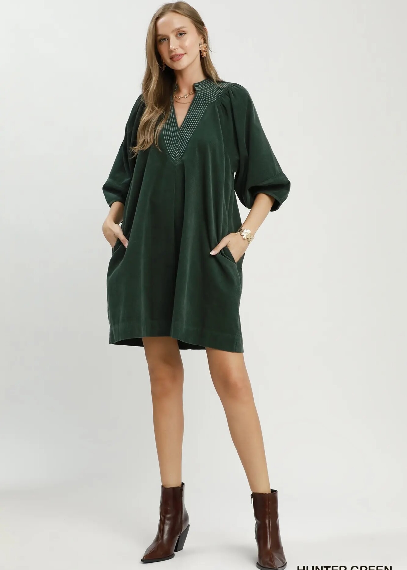 Umgee Umgee Hunter Green Corduroy Mini Dress