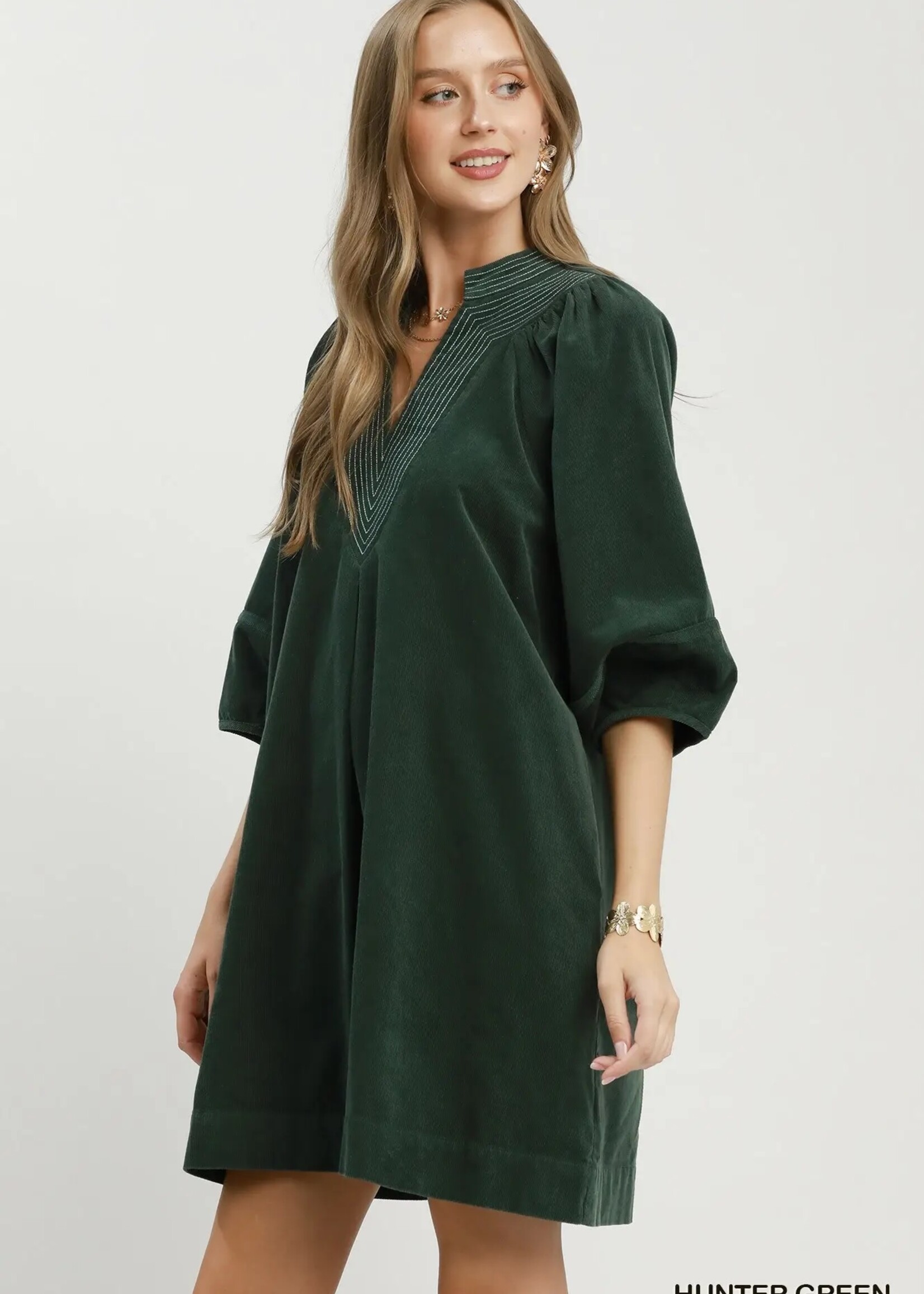 Umgee Umgee Hunter Green Corduroy Mini Dress