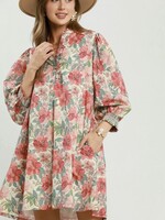 Umgee Umgee Floral Print Ruffled Half Button Down Mini Dress