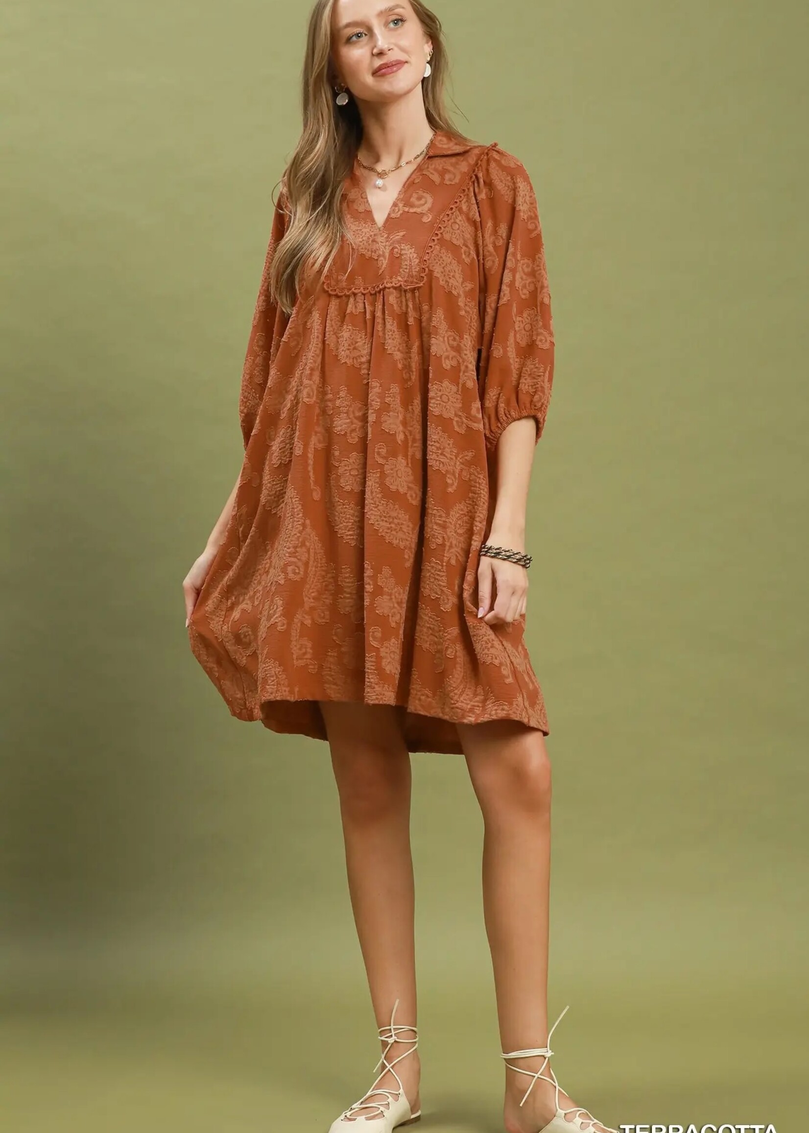 Umgee Umgee Terra Cotta Paisley Print Shift Dress