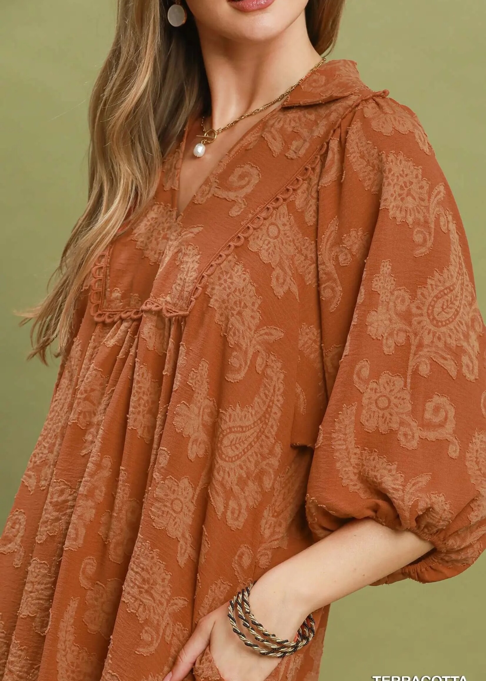 Umgee Umgee Terra Cotta Paisley Print Shift Dress