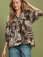 Umgee Umgee Abstract Print Top w/Smocking & Front Tie