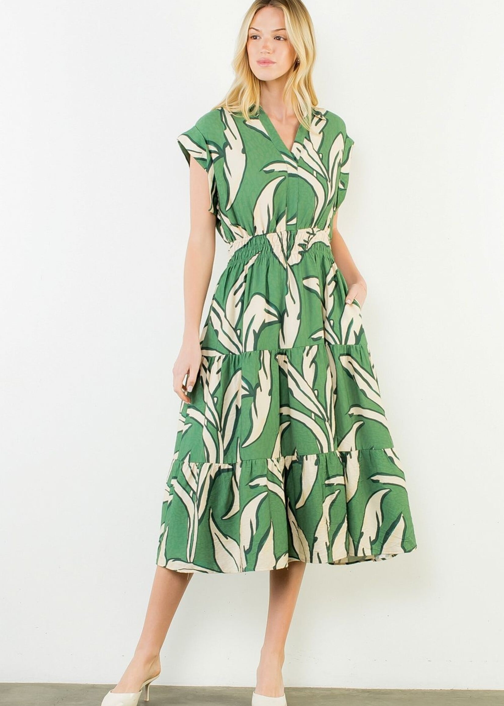 THML V-Neck Collared Pattern Dress
