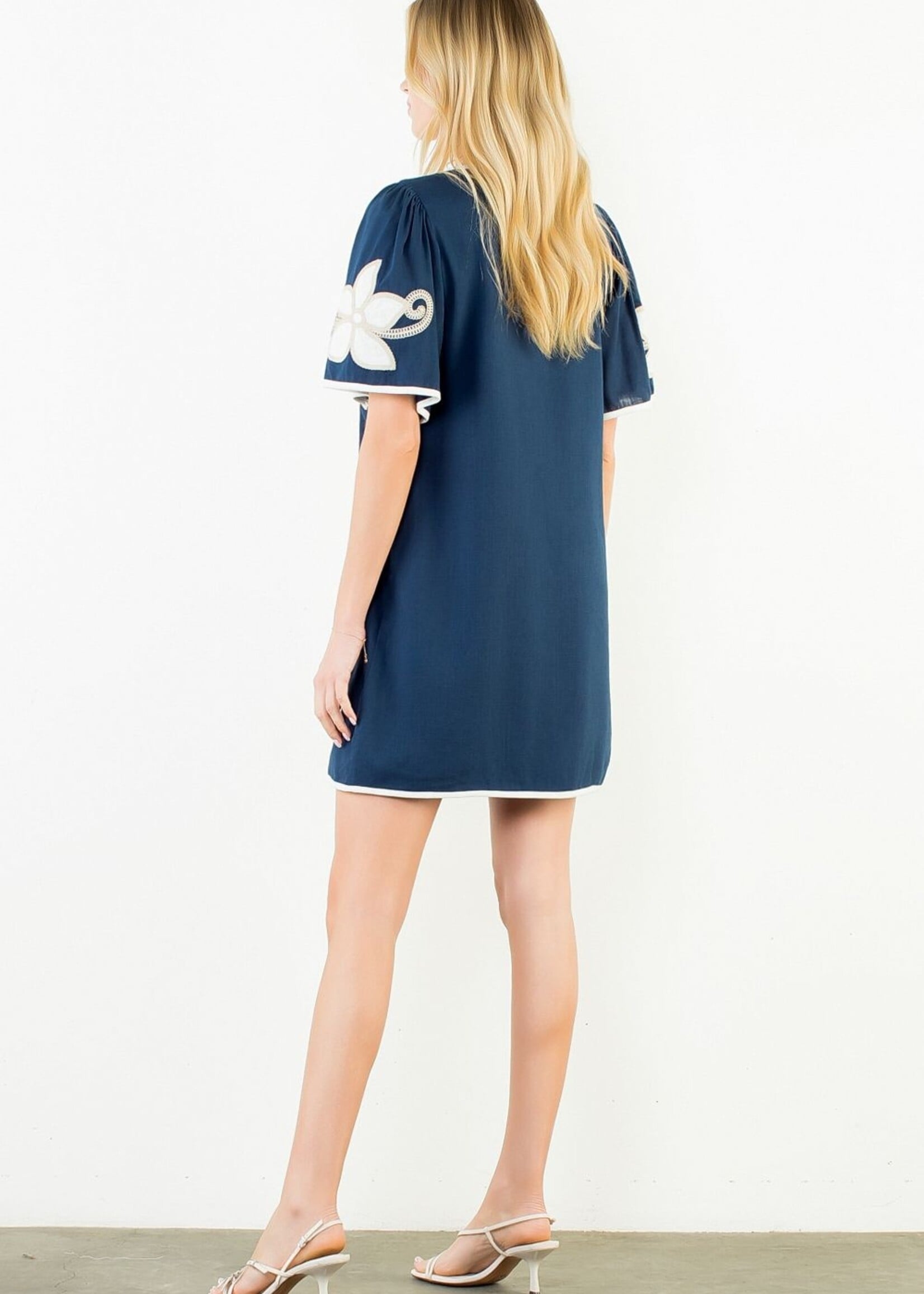 THML Short Sleeve Floral Embroidery Detail Dress
