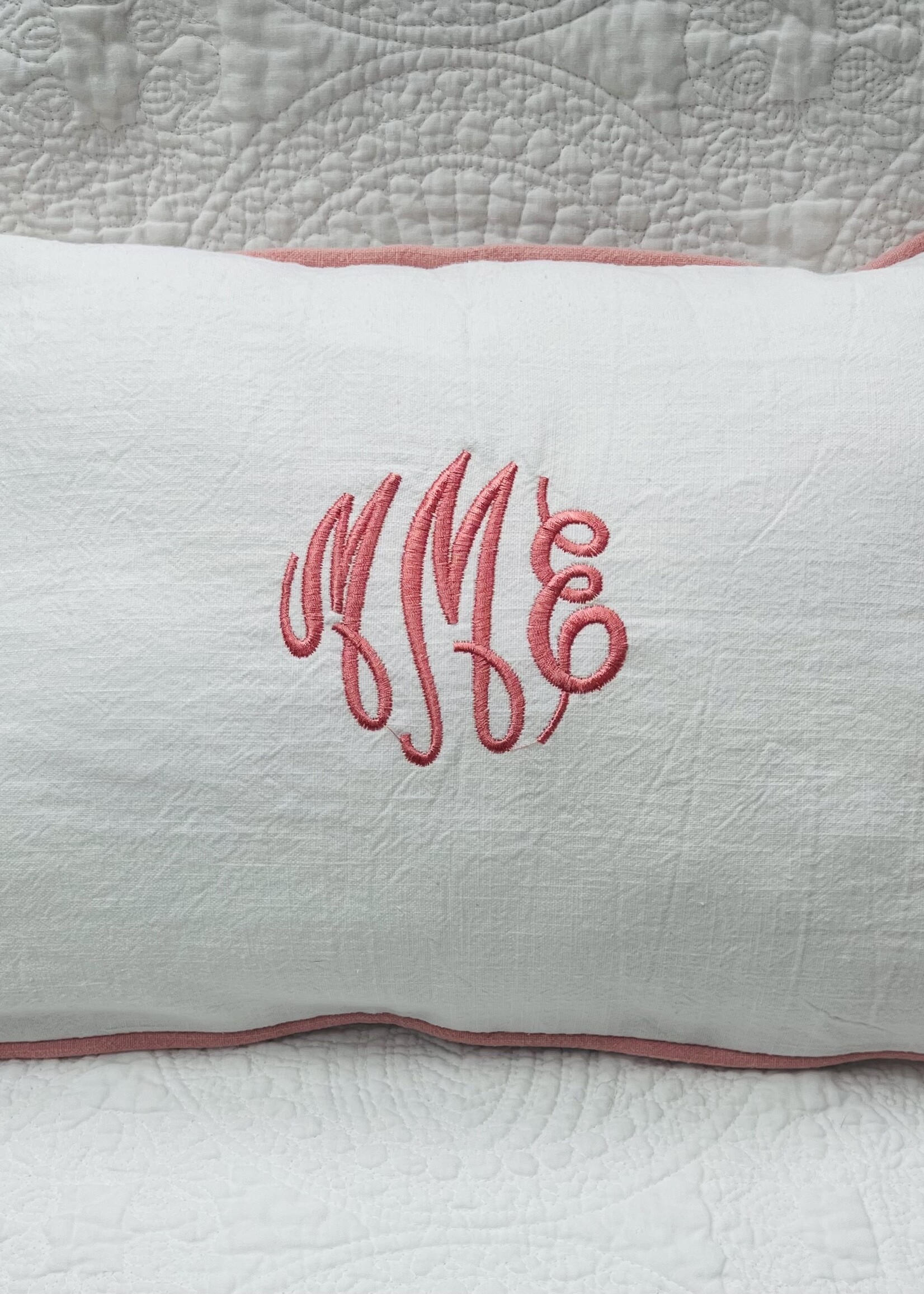 Levi and Lane Blanks Pink Piped Monogrammed Pillow