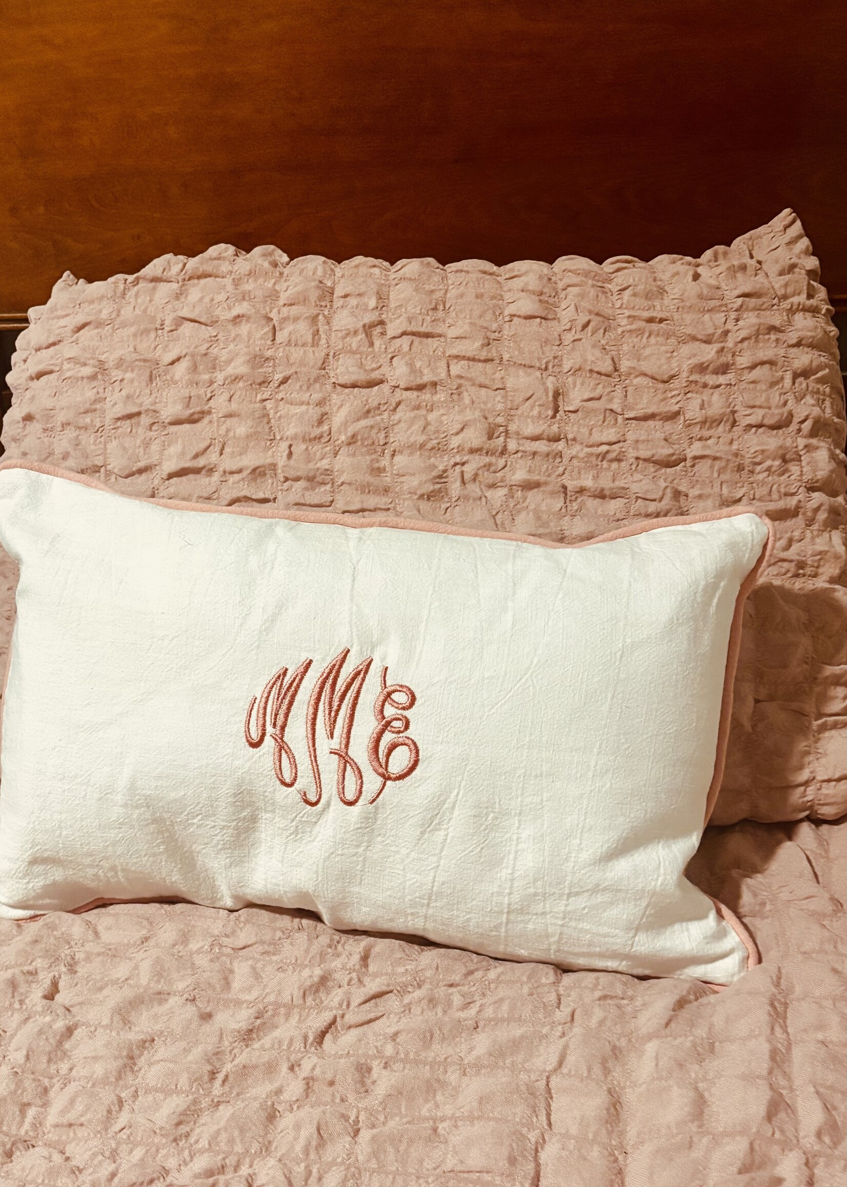 Levi and Lane Blanks Pink Piped Monogrammed Pillow