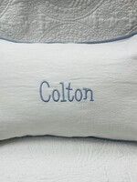 Levi and Lane Blanks Blue Piped Monogrammed Pillow