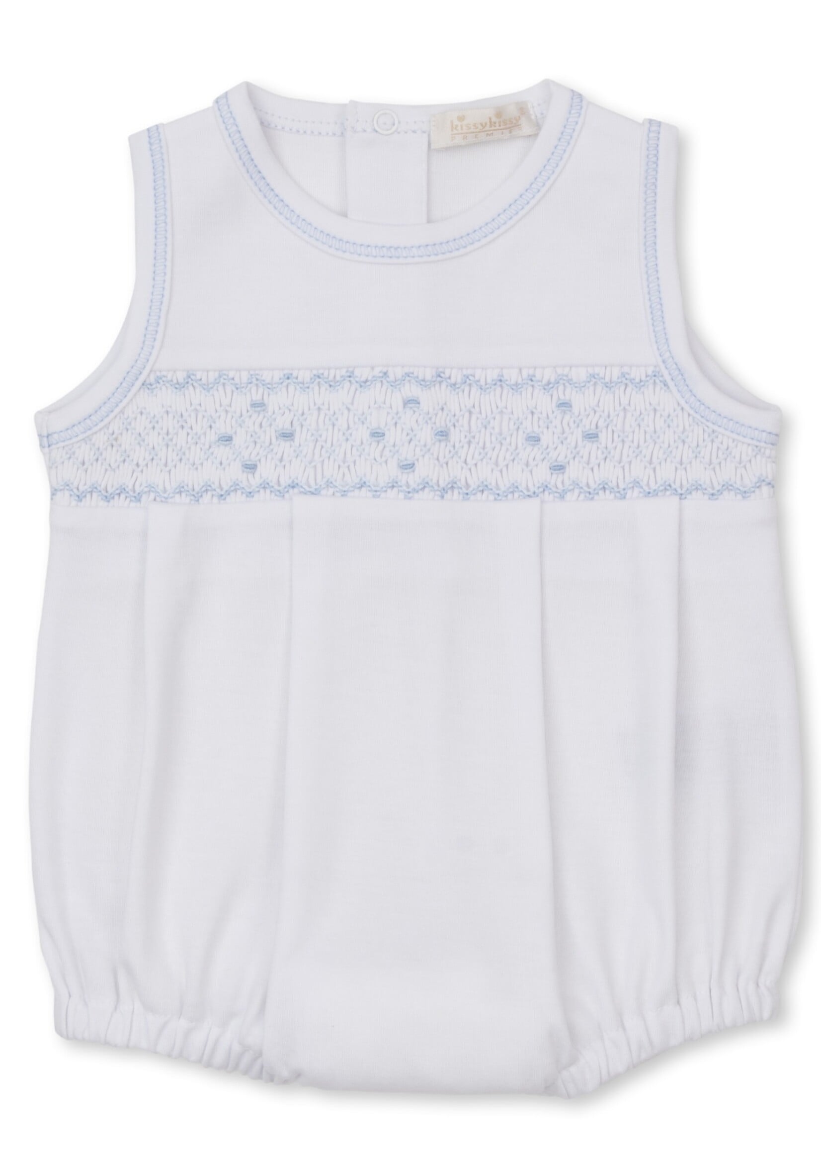 Kissy Kissy White/Blue Bubble w/Hand Smocking