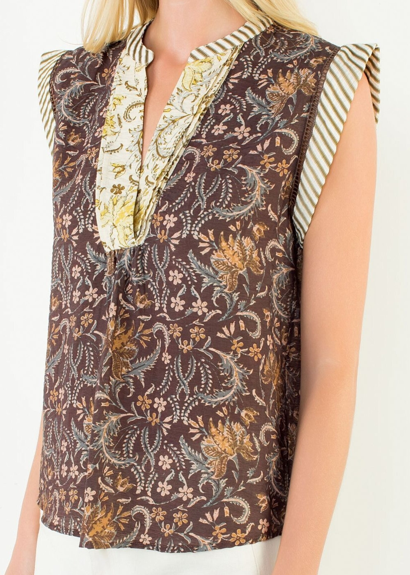 THML Sleeveless Flower Print w/Stripe Top