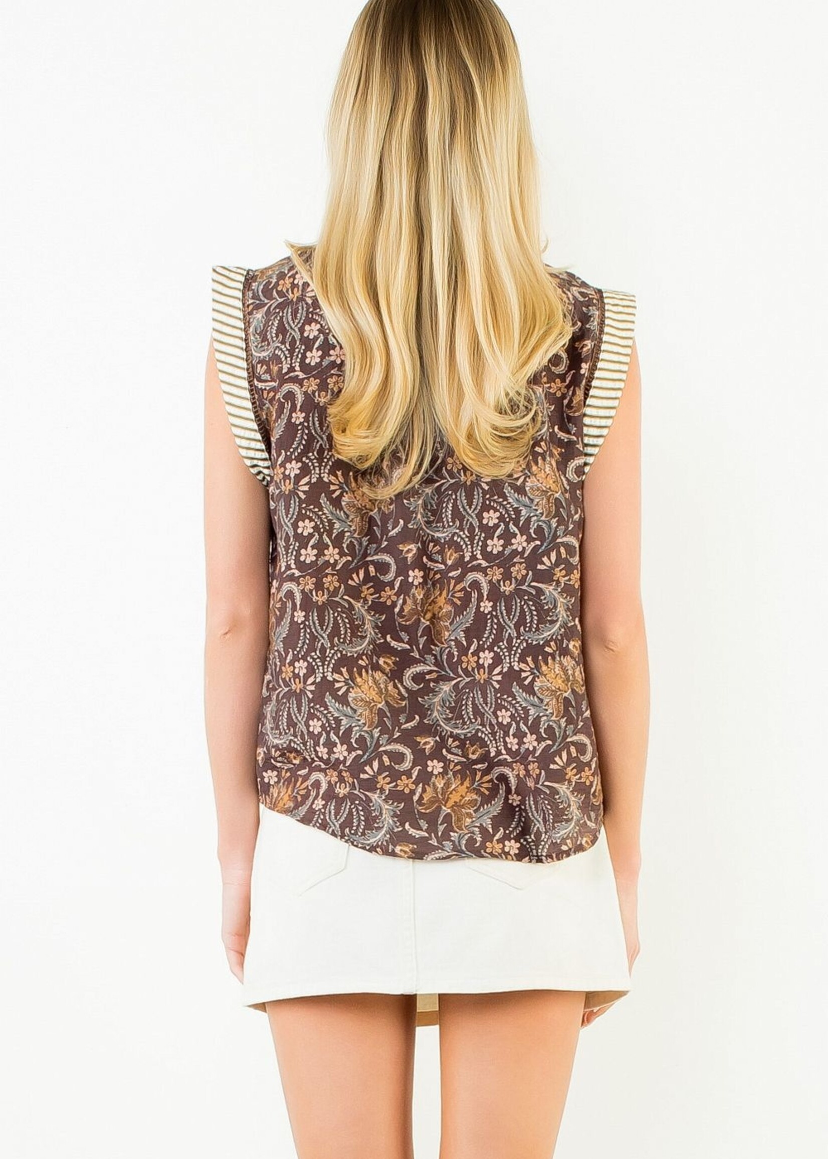 THML Sleeveless Flower Print w/Stripe Top