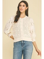 Pinch Eyelet Sleeve Knit Cardigan