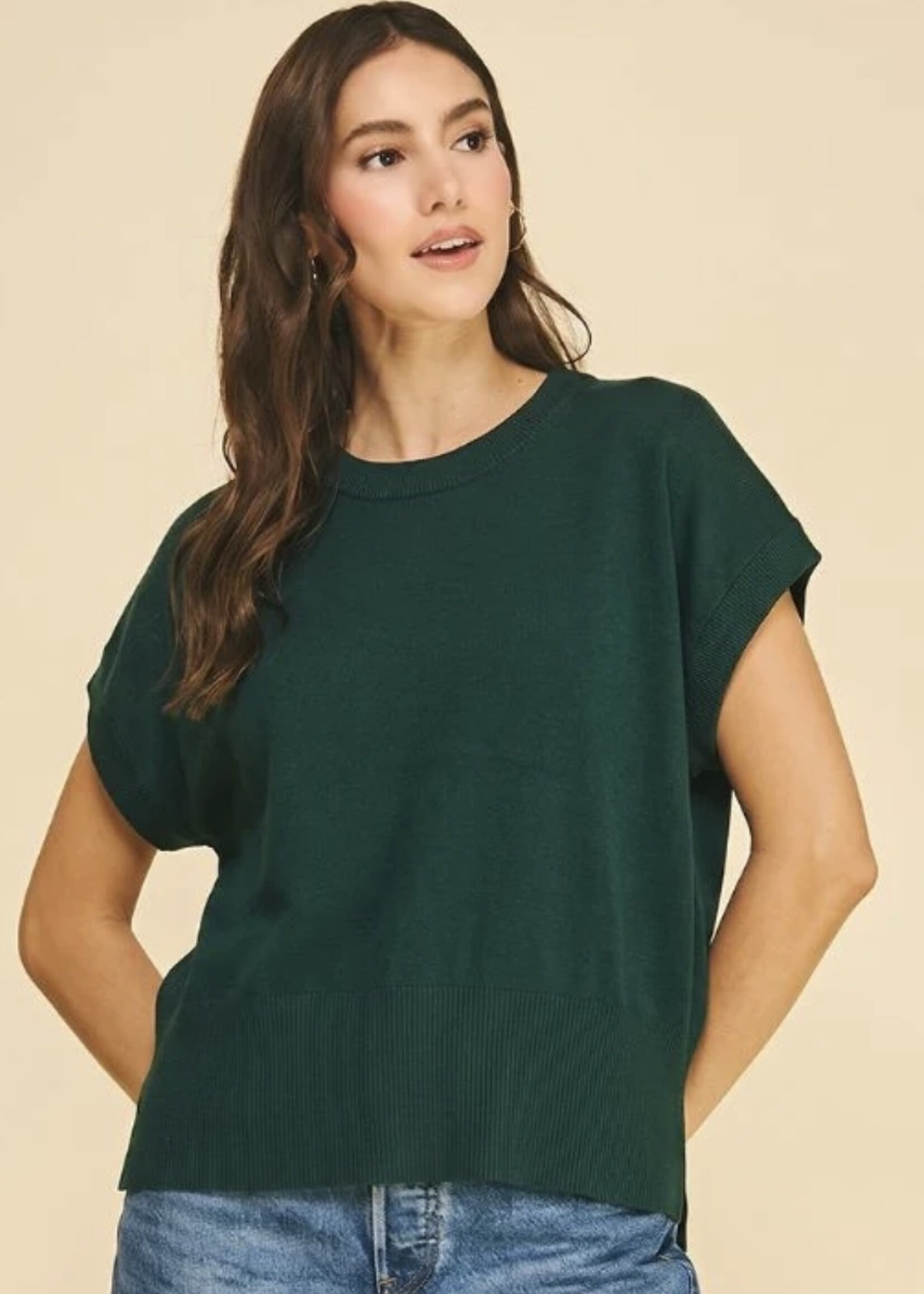 Pinch Forest Green Cap Sleeve Knit Top