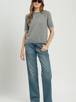 Umgee Scalloped Trim Puff Sleeve Knit Sweater Top