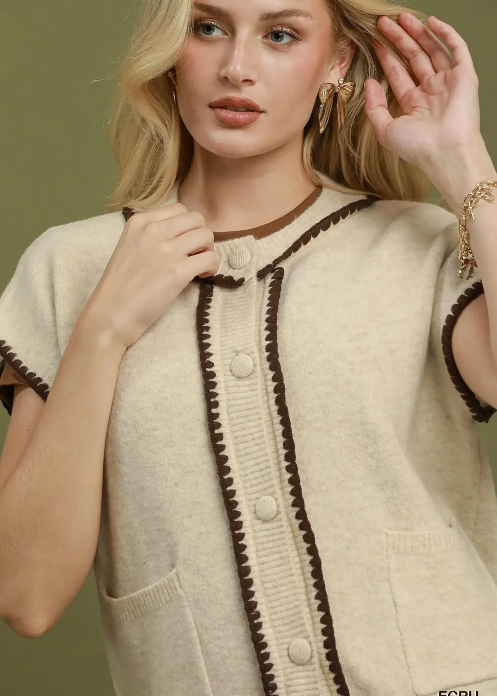 Umgee Cardigan Sweater with Contrast Stitching