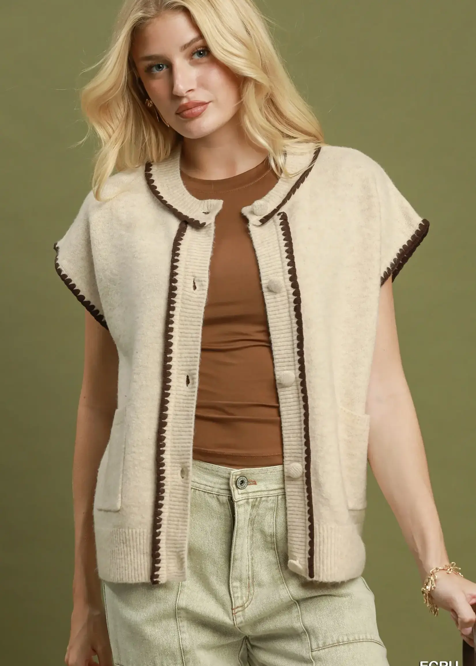 Umgee Cardigan Sweater with Contrast Stitching