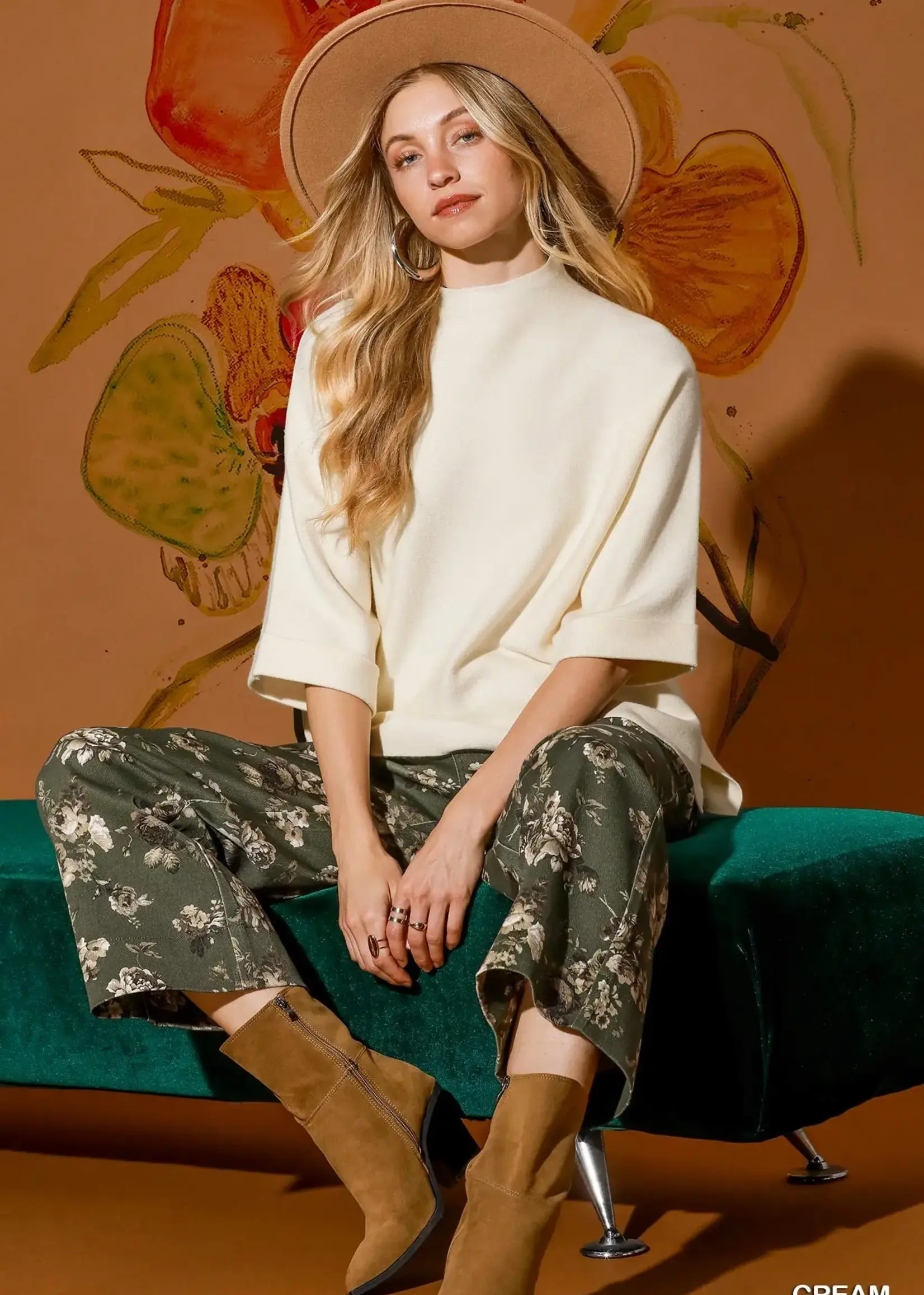 Umgee Mock Neck Dolman Sleeve Sweater