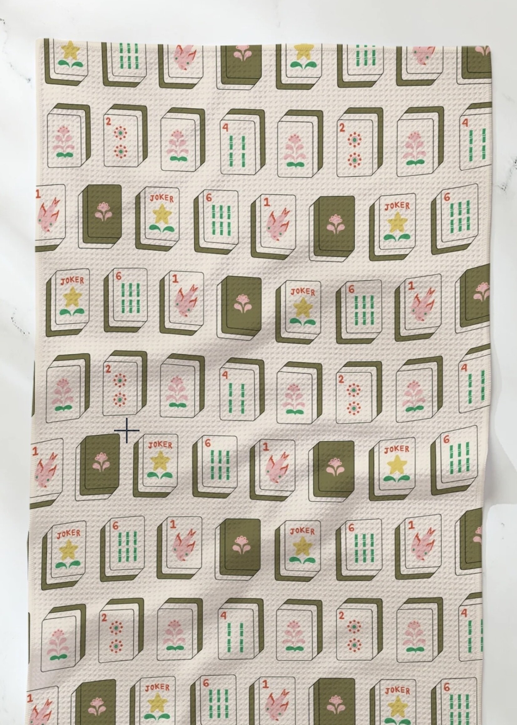 geometry Flower Tiles Tea Towel - White
