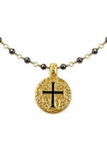 erin gray Coin Charm on Natural Hematite Stone Bracelet