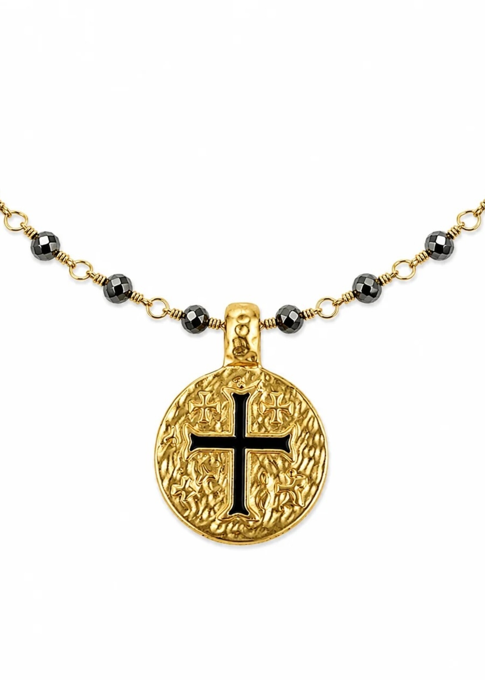 erin gray Coin Charm on Natural Hematite Stone Bracelet