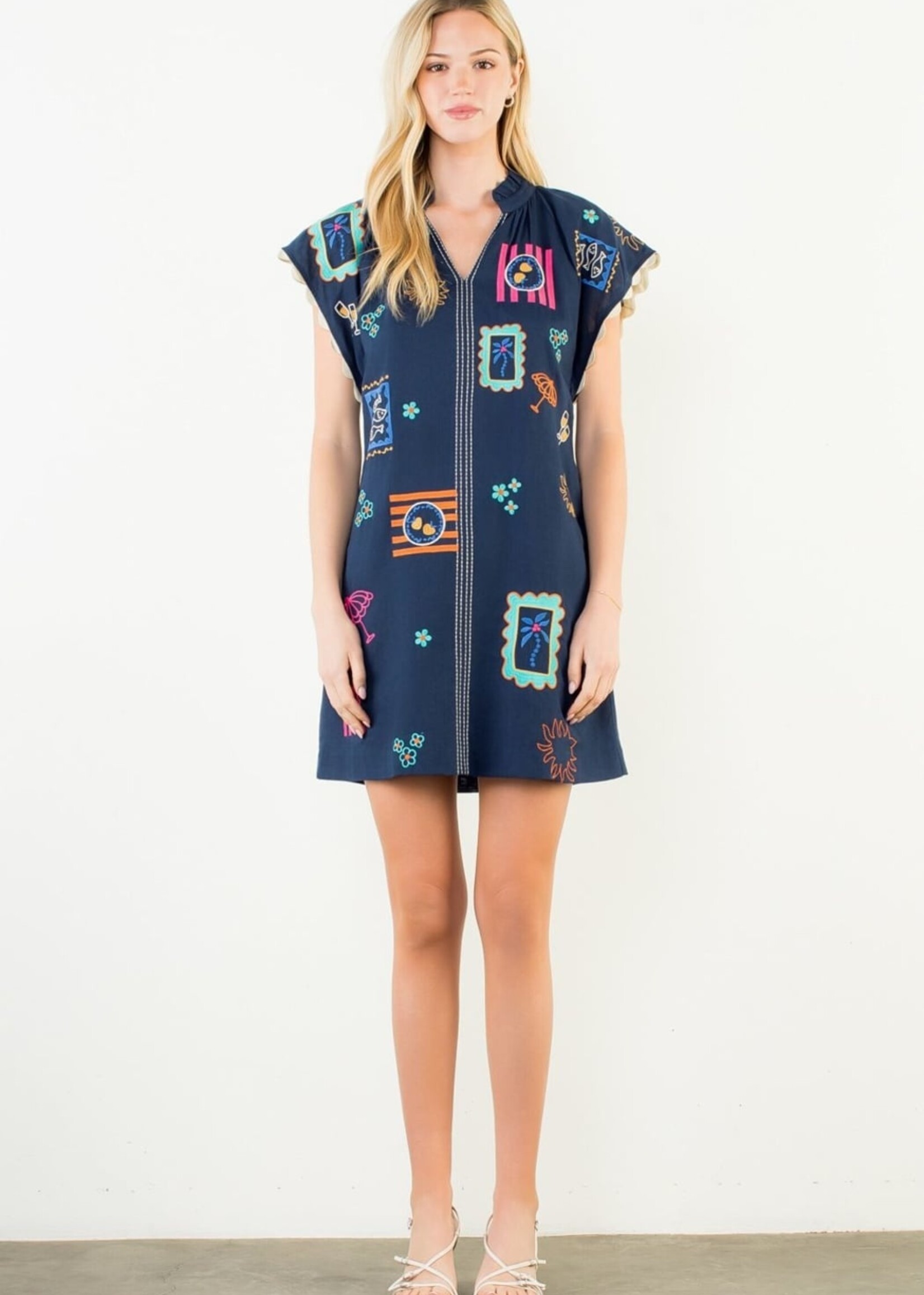 THML Short Sleeve Embroidery Detail Dress