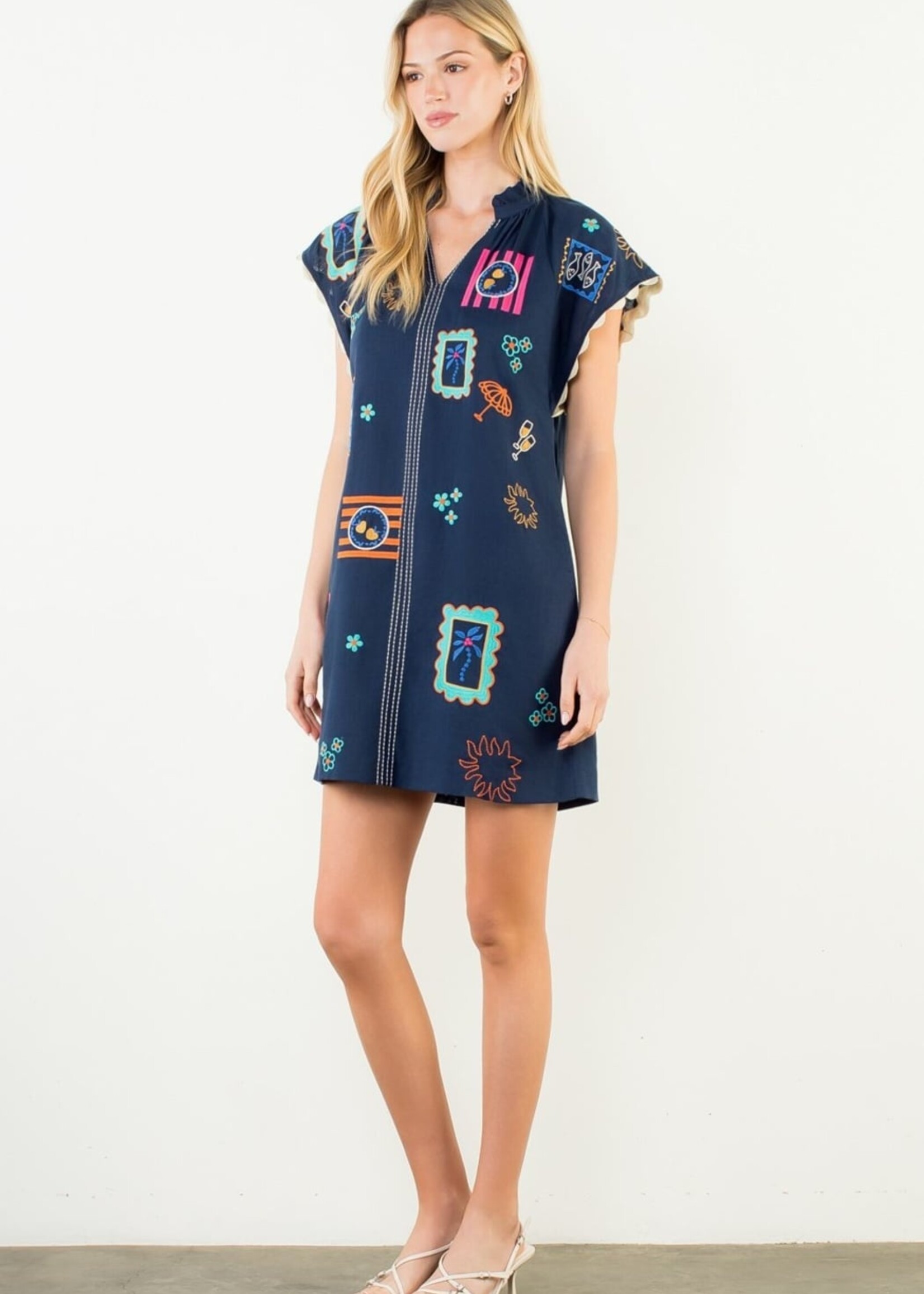 THML Short Sleeve Embroidery Detail Dress