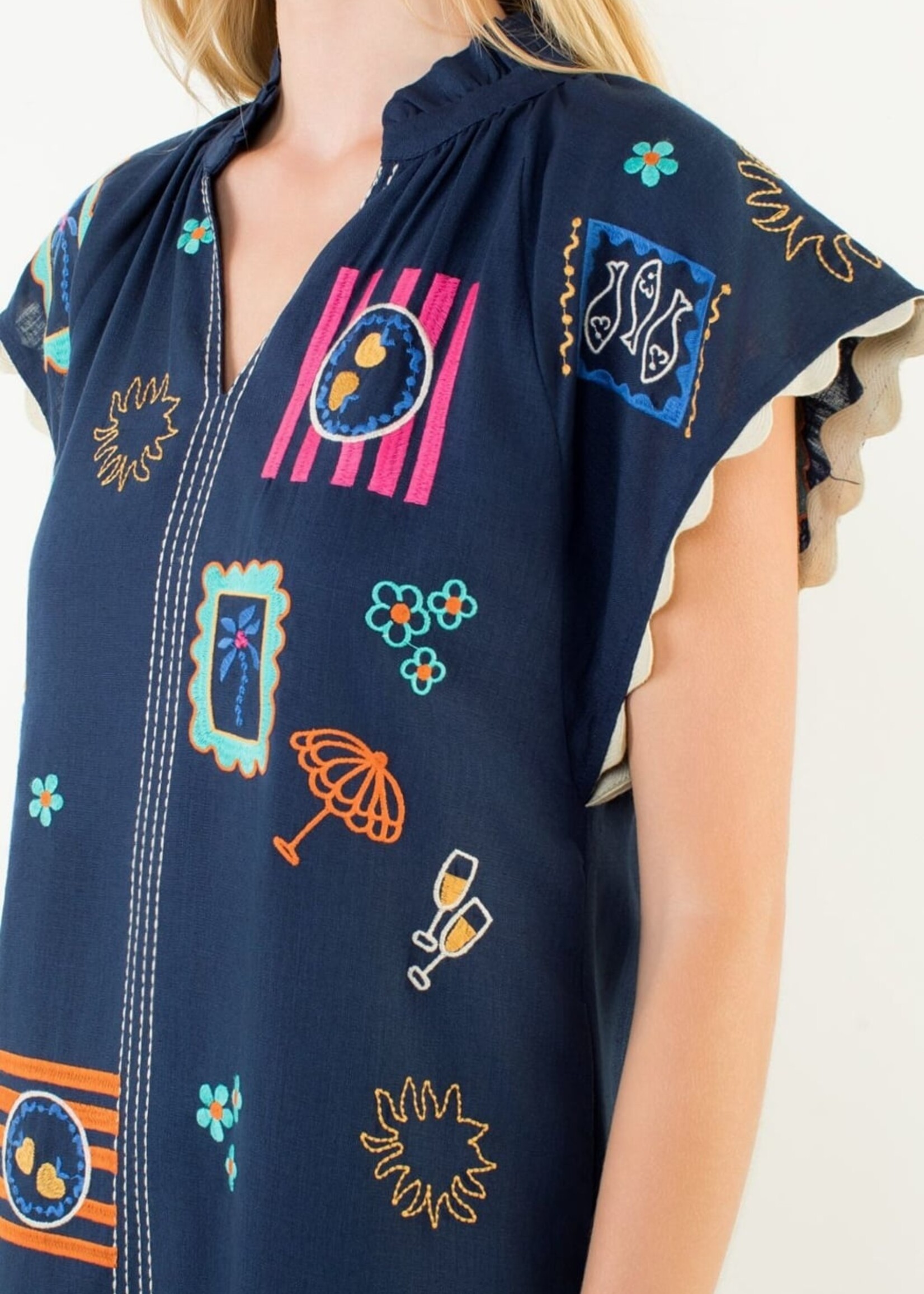 THML Short Sleeve Embroidery Detail Dress