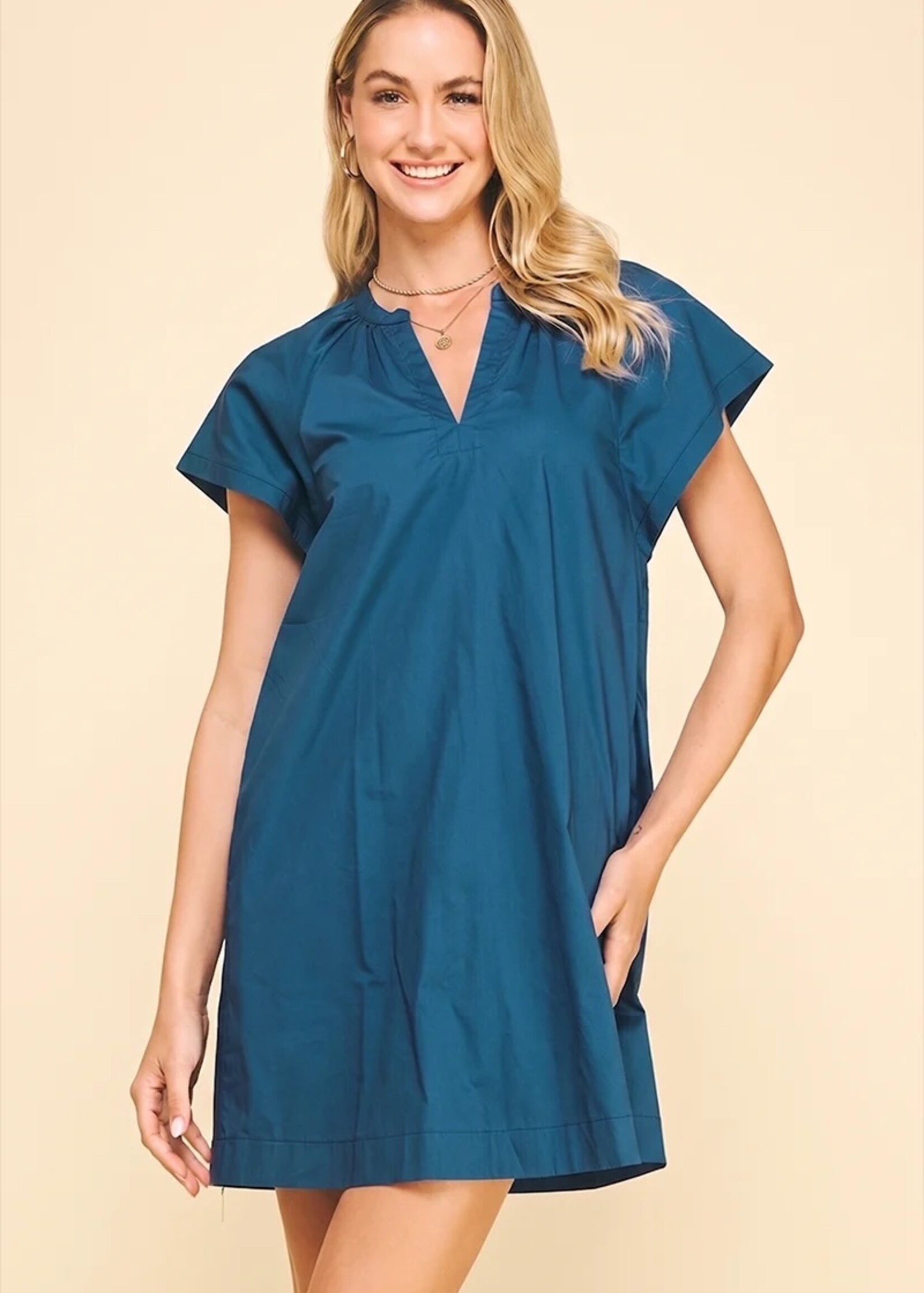 Pinch V-Neck Tunic Mini Dress