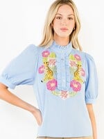 THML Embroidered Top with Ruffled Details