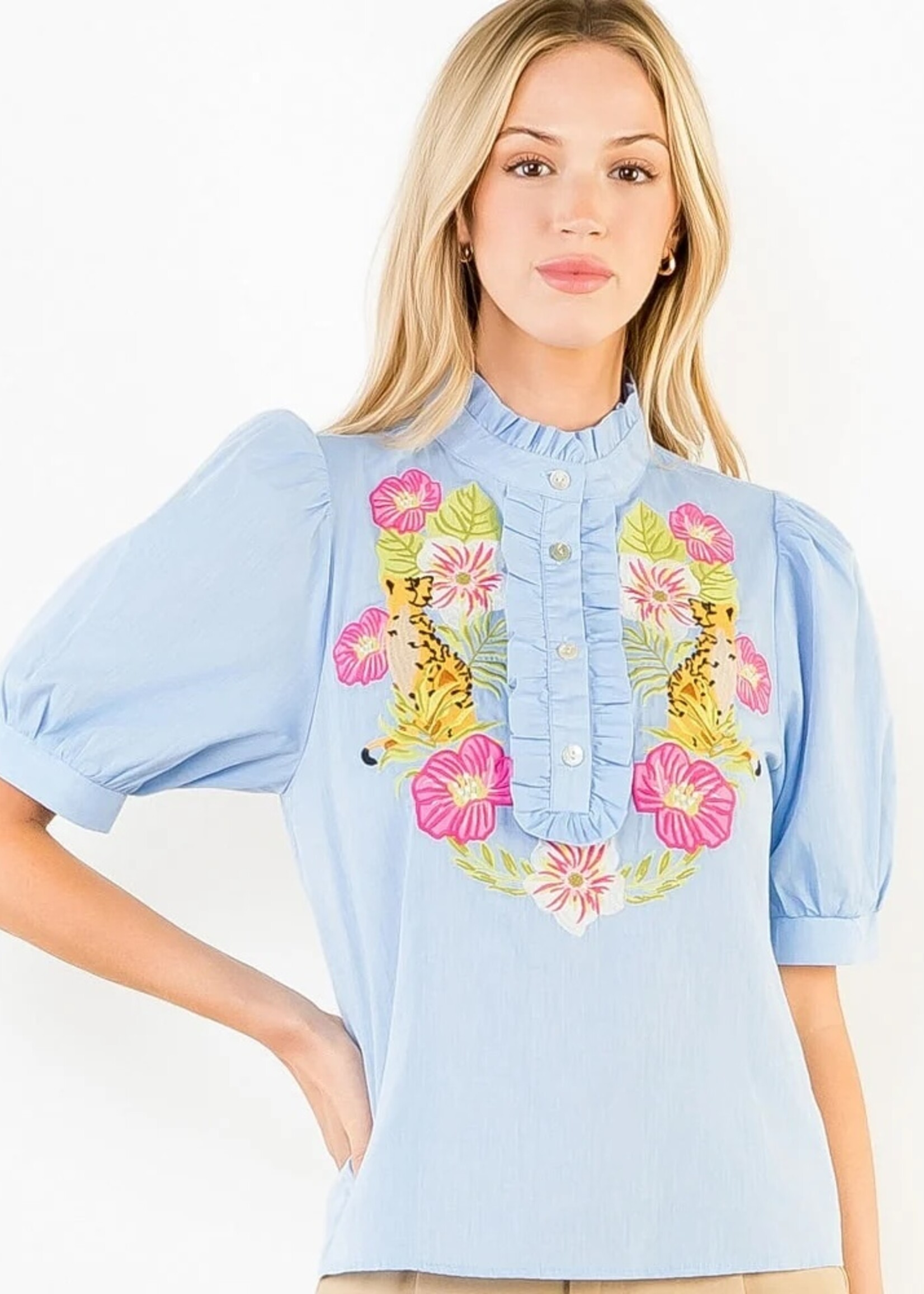 THML Embroidered Tops with ruffled details