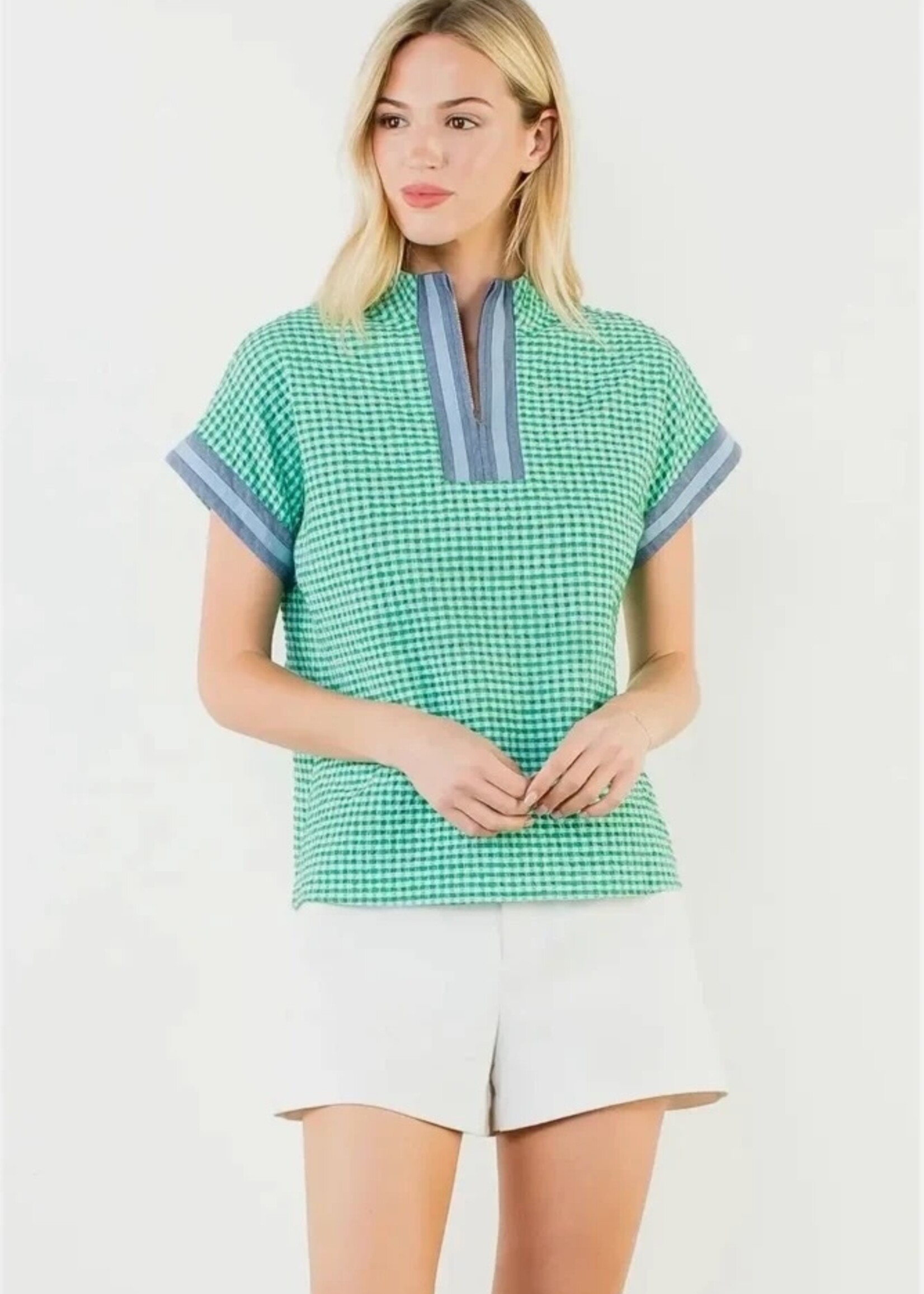 THML Short Sleeve Gingham Patterned Top