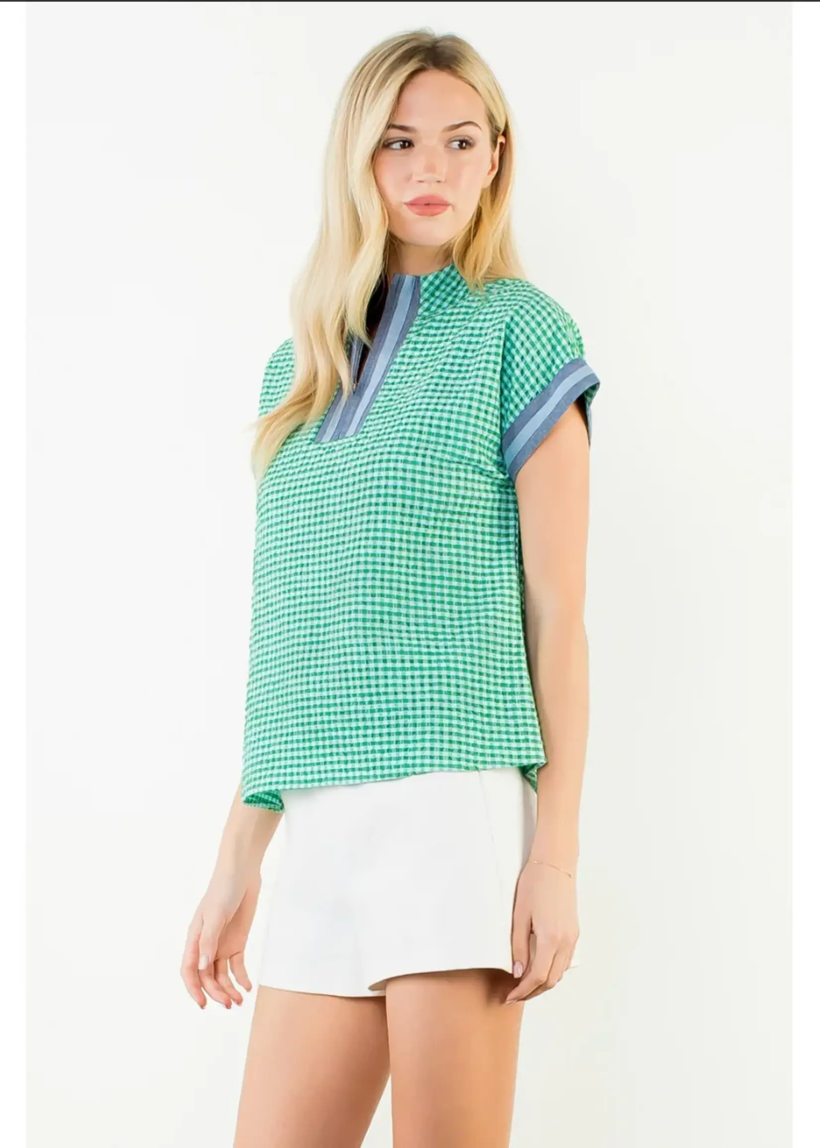THML Short Sleeve Gingham Patterned Top