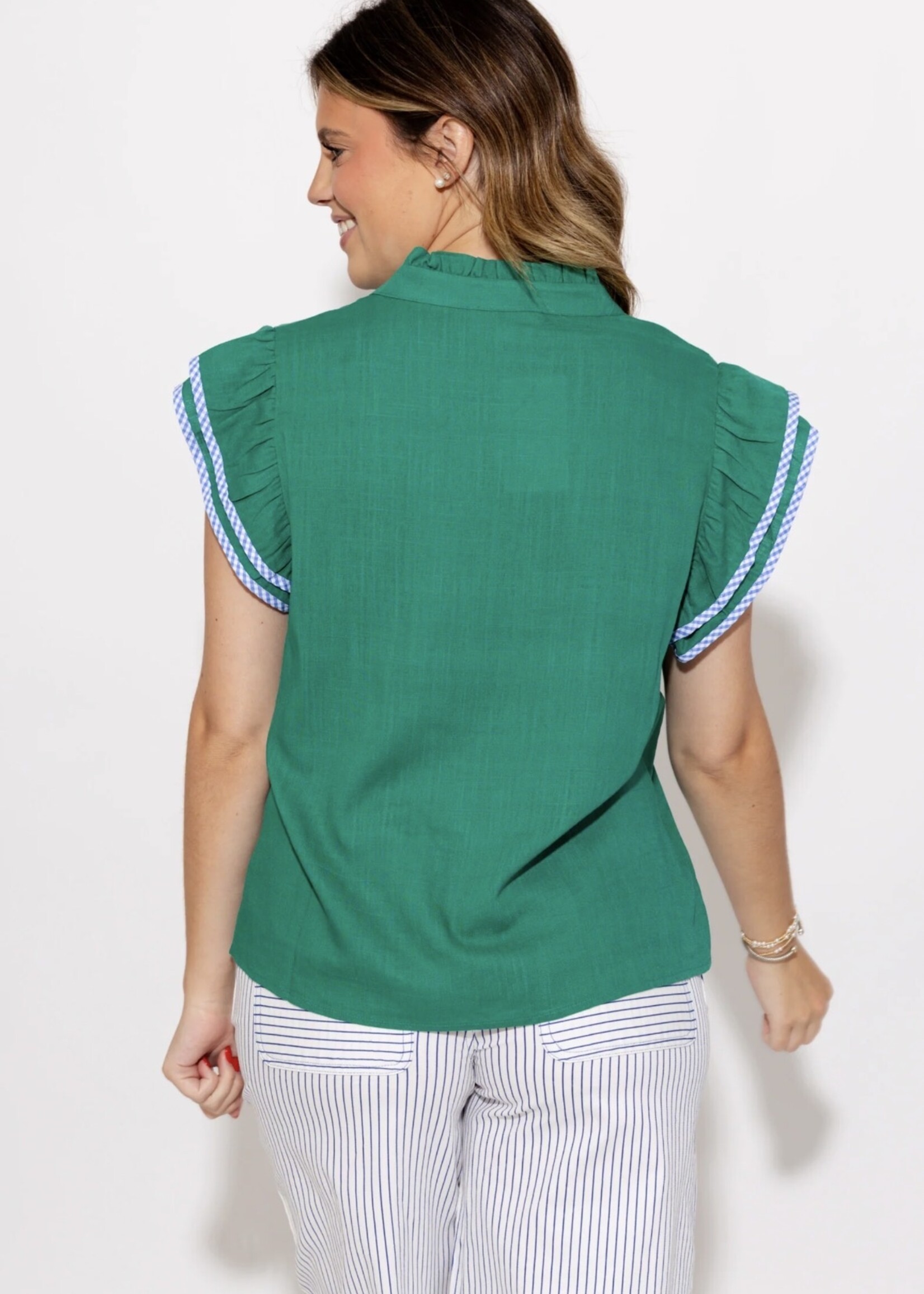 THML Embroidered Top w/Striped Sleeves