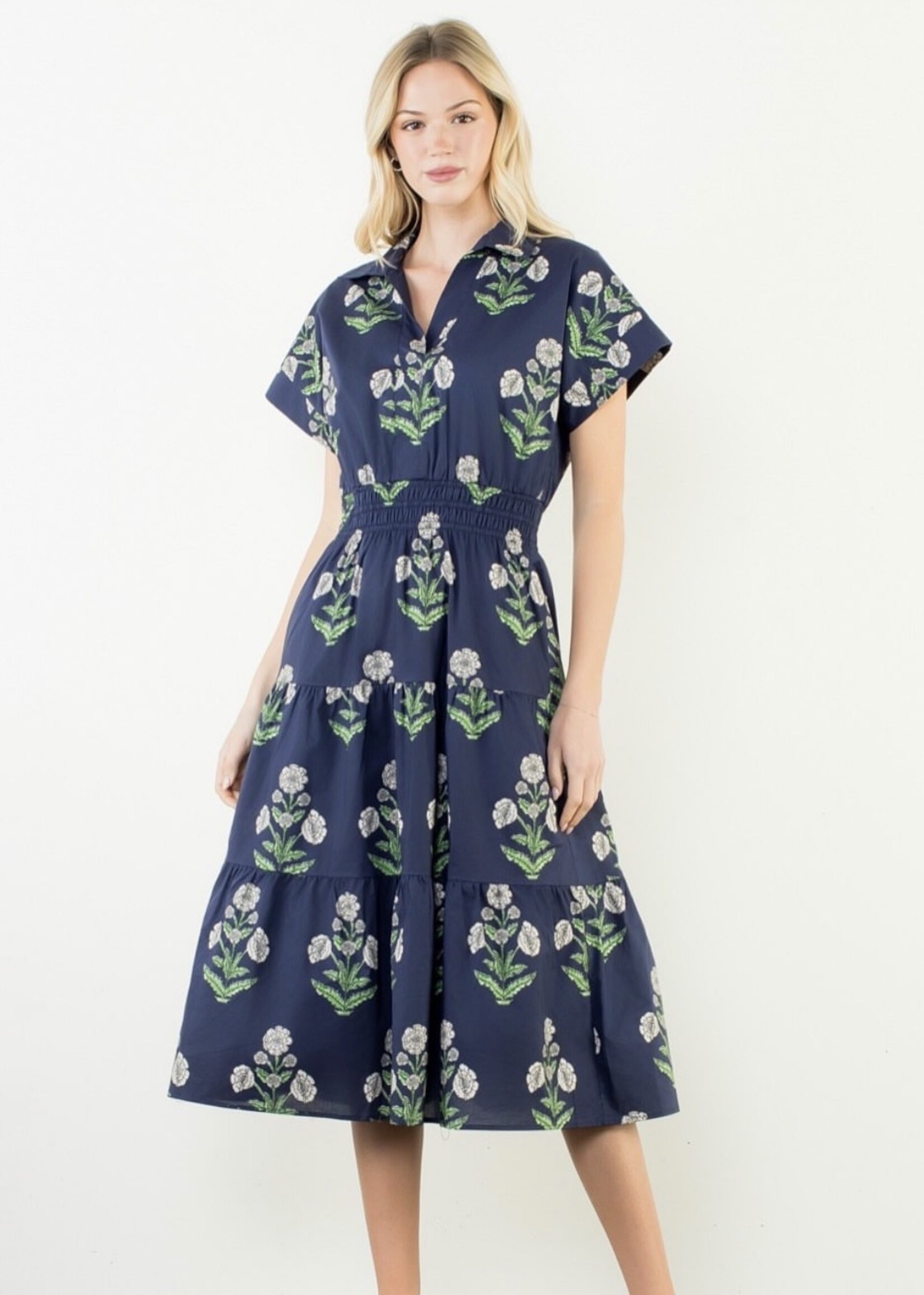 THML Short Sleeve Collared Floral Dress