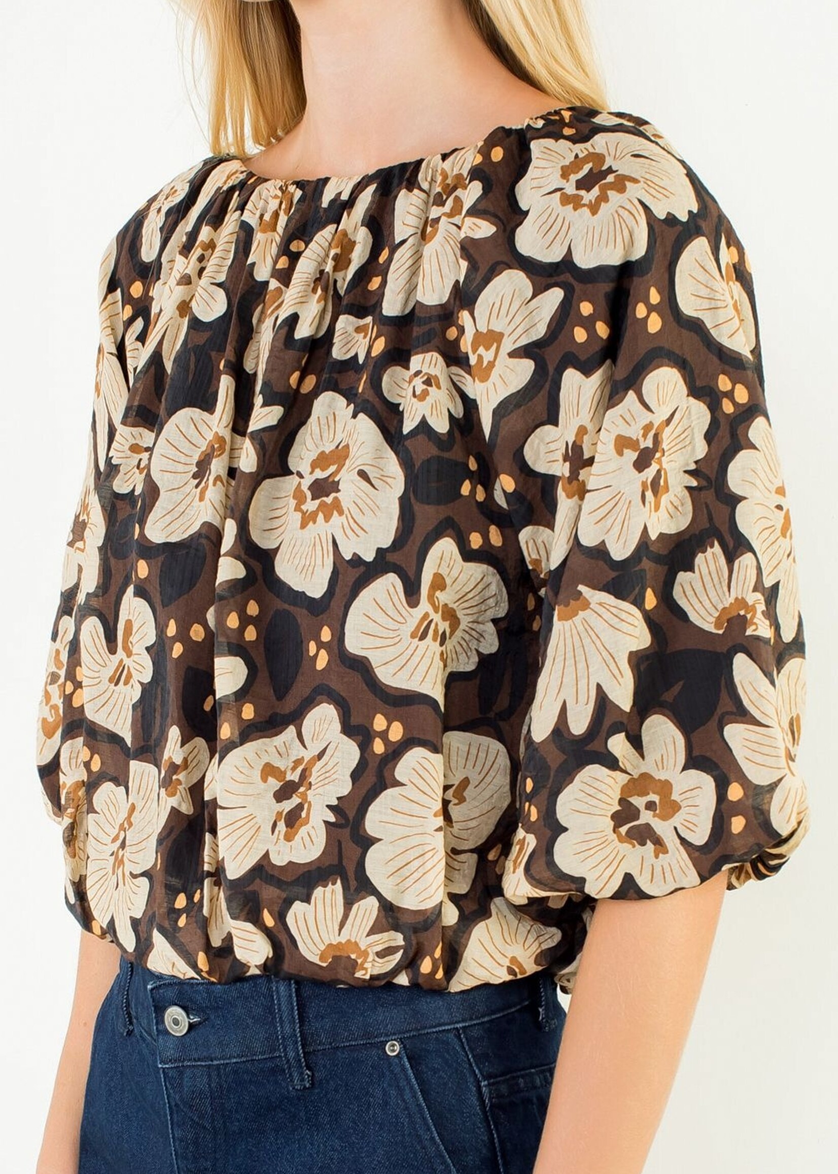 THML THML Patterned Cinch Waist Top