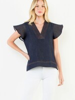 THML Short Sleeve V-Neck Denim Top