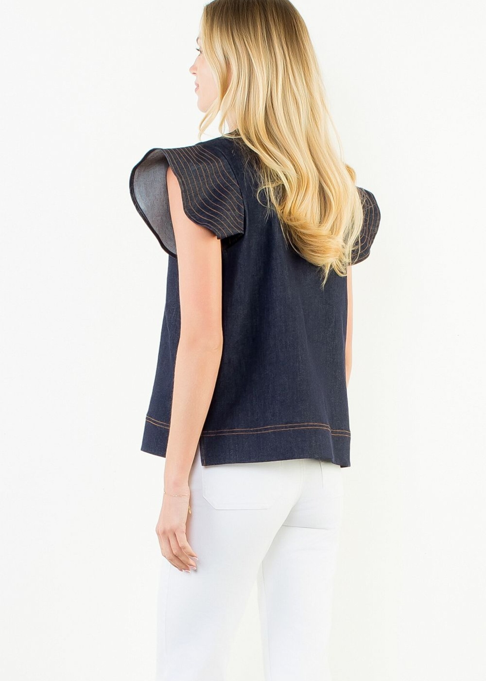 THML Short Sleeve V-Neck Denim Top
